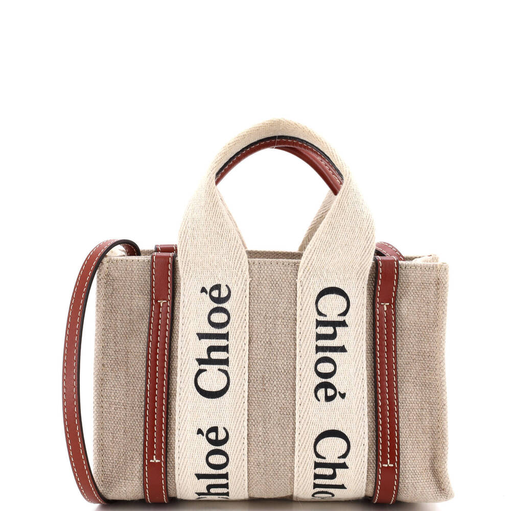 Chloe Mini Woody Convertible Tote Canvas with Leather